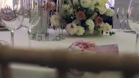 Decorated wedding banquet table, wedding table for the wedding Stock Footage 260894191