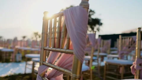 Decorated wedding chairs close up 動画素材 141596016
