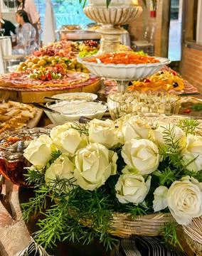 Decorated wedding dinner table Stock Photos
