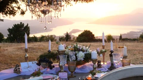 Decorated for wedding elegant dinner table Stock-Footage 58147024