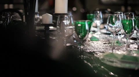 Decorated for wedding elegant dinner table Stock Footage 64008185