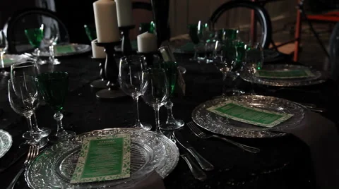 Decorated for wedding elegant dinner table Stock Footage 64008191