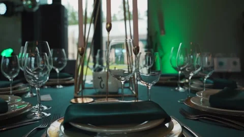 Decorated wedding table for guests Stock Footage 134824683