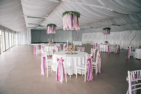 Decorated Wedding table setting with candles 写真素材