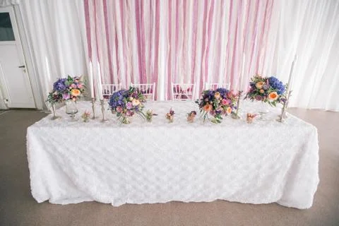 Decorated Wedding table setting with candles 写真素材