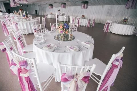 Decorated Wedding table setting with candles and flowers 스톡 사진