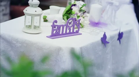 Decorated wedding table in the summer garden Stock Footage 56472450