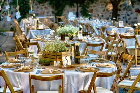 Decorated wedding tables Stock Photos