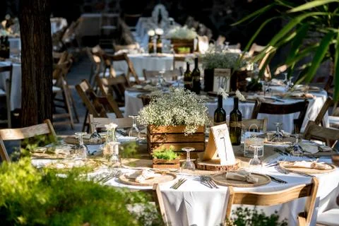 Decorated wedding tables  Stock Photos