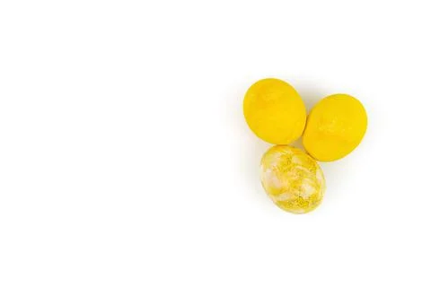 Decorated yellow Easter eggs isolated on a white background Foto stock