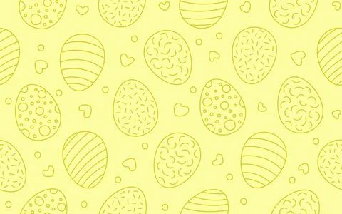 Decorated yellow seamless pattern with Easter eggs. Egg in flat hand drawn style Stock Illustration