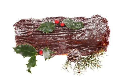 Decorated yule log Stock Photos