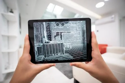 Decorating Apartment with Augmented Reality Interior Design Software Stock Photos