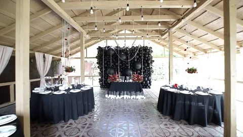 Decorating with balloons Banquet hall. Stock Footage 81812342