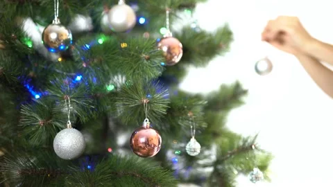 Decorating Christmas Tree Stock Footage 221157066