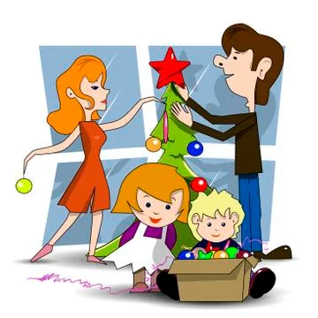 Decorating Christmas tree Stock Illustration