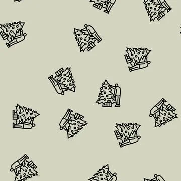 Decorating the christmas tree line seamless pattern 스톡 일러스트