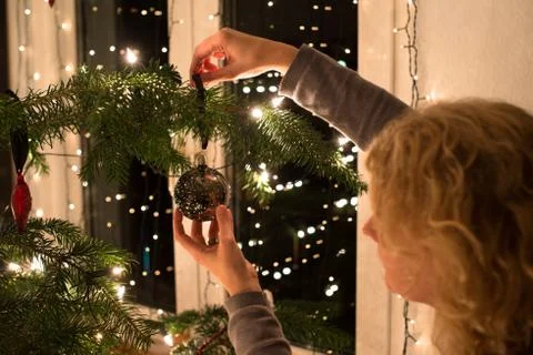 Decorating The Christmas Tree Stock Photos