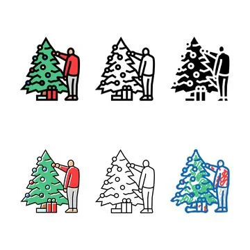 Decorating the christmas variations tree color icon vector Stock Illustration