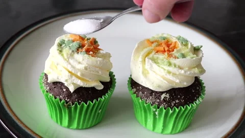 Decorating delicious cup cakes Stock Footage 305865938