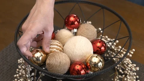 Decorating diner table for Christmas holiday Stock Footage 120638700