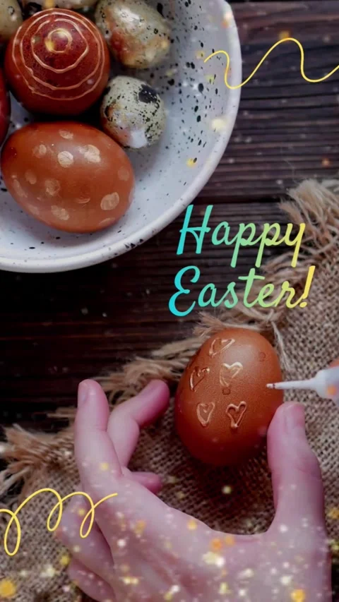 Decorating Gold Heart Patterns on Easter Egg Stock Footage 331307943