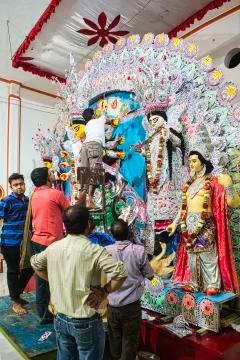 Decorating idol of Goddess Durga Stock Photos