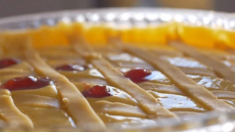 Decorating pie with strawberry jam Stock Footage 104432399