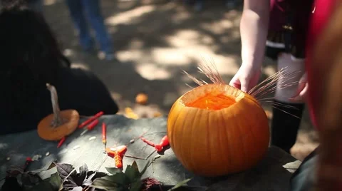 Decorating a pumpkin Stock Footage 44577105