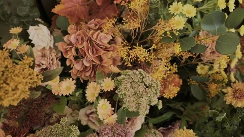 Decorating a restaurant with fresh flowers, festive decor Stock Footage 328314638