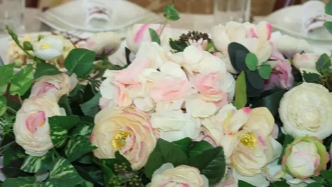 Decorating the wedding table of the bride and groom Stock Footage 238029920