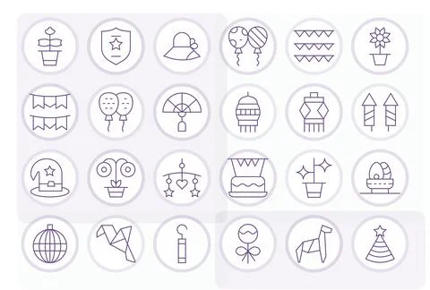 Decoration 128x128 Vector Icon Pack with 24 Thin Line Pixel Aligned Elements 스톡 일러스트