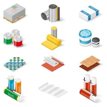 Decoration and insulation materials isometric icon set Stock Illustration