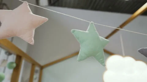 Decoration. Asterisks hung on the ceiling Stock Footage 104375481