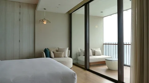 Decoration in bedroom interior Stock Footage 87003471