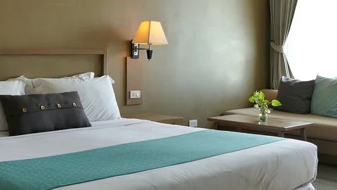 Decoration in bedroom interior Stock Footage 95734623