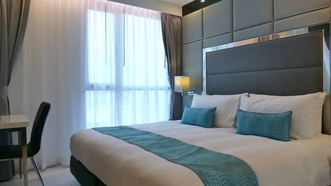 Decoration in bedroom interior Stock Footage 95734644