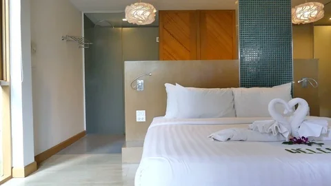 Decoration in bedroom interior Video stock 97112034