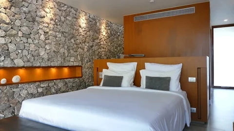 Decoration in bedroom interior Stock Footage 104650176
