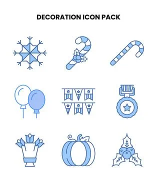 Decoration Blue Set Icons Pack Illustrazione stock
