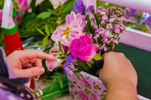 Decoration boxes with flowers. Stock Photos