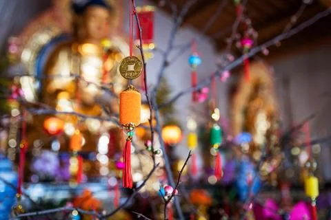 Decoration in a Buddhist temple. Stock Photos