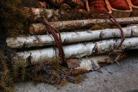 Decoration / Bundle of birch rods Stock Photos