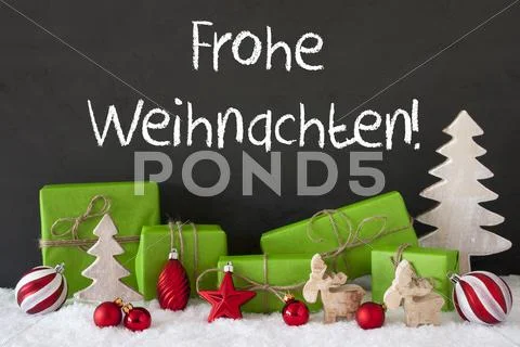 Decoration, Cement, Snow, Frohe Weihnachten Means Merry Christmas Stock Photos