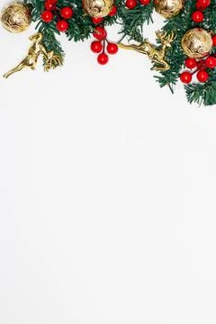 Decoration christmas concept, Fir tree branches decorating with red berries a Stock Photos