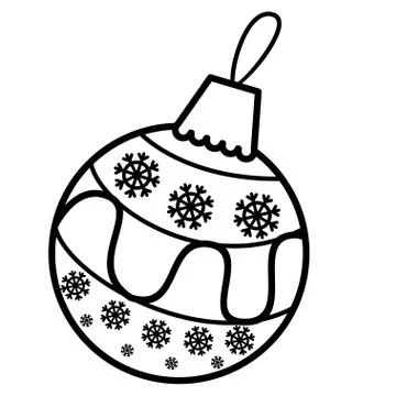 Decoration, Christmas tree balloon with patterns. Black and white vector imag 스톡 일러스트