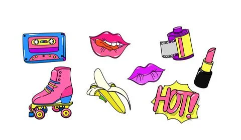 Decoration comic design style 80s set Stock Illustration