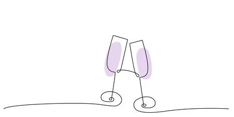 Decoration continuous line hand drawing glasses element for wedding photo book Stock Illustration