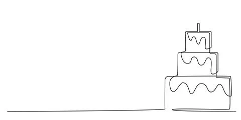 Decoration continuous line hand drawing element cake for wedding photo book Stock Illustration