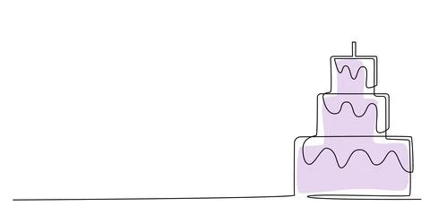 Decoration continuous line hand drawing element cake for wedding photo book Stock Illustration